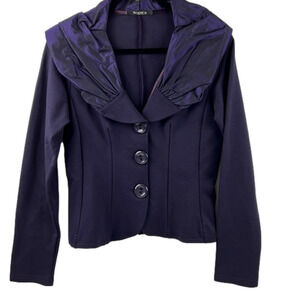 Siste's Women's Purple Knit Wool Jacket Blazer with Taffeta Collar